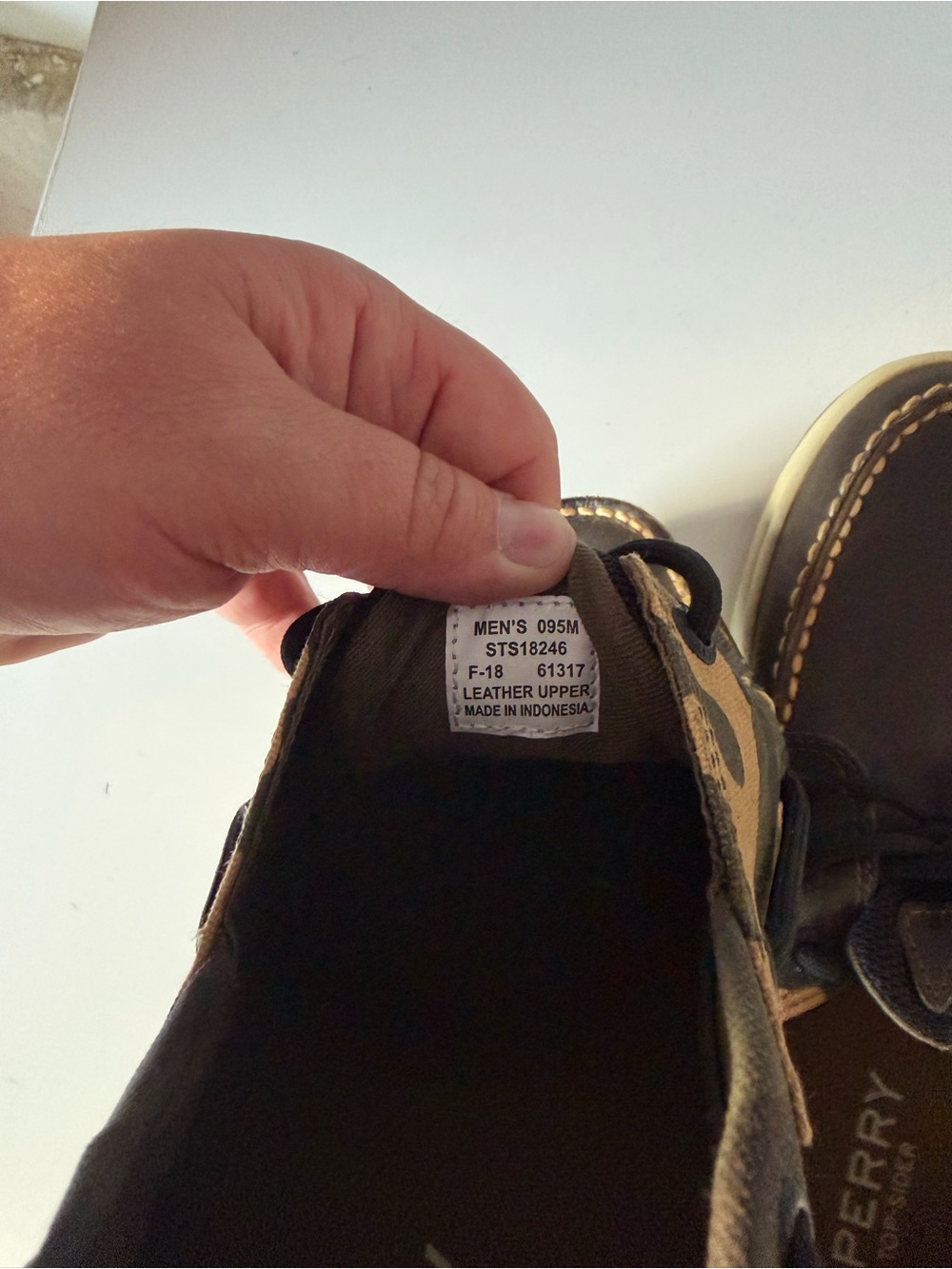 Sperry Men's Dark Brown Leather Boat Shoes with Camo Accents - Picture 7 of 7